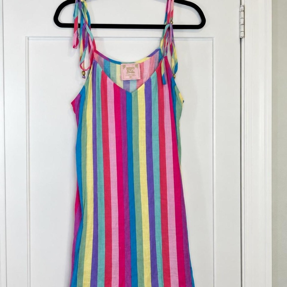 Show Me Your Mumu x Barbie Rainbow Stripe Mini Dress – medium